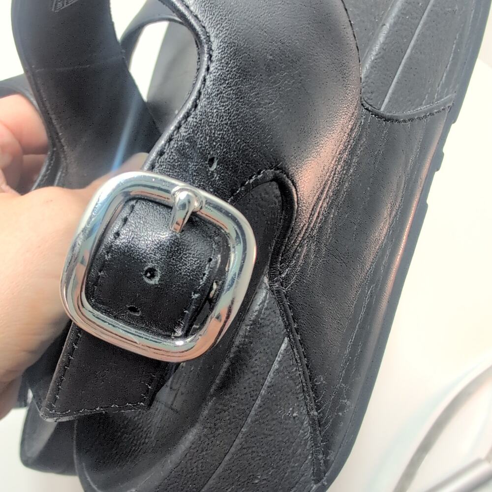 FitFlop Lulu Slingback Wobbleboard Wide Strap Black Leather Sandals Women's 10 - Picture 6 of 7